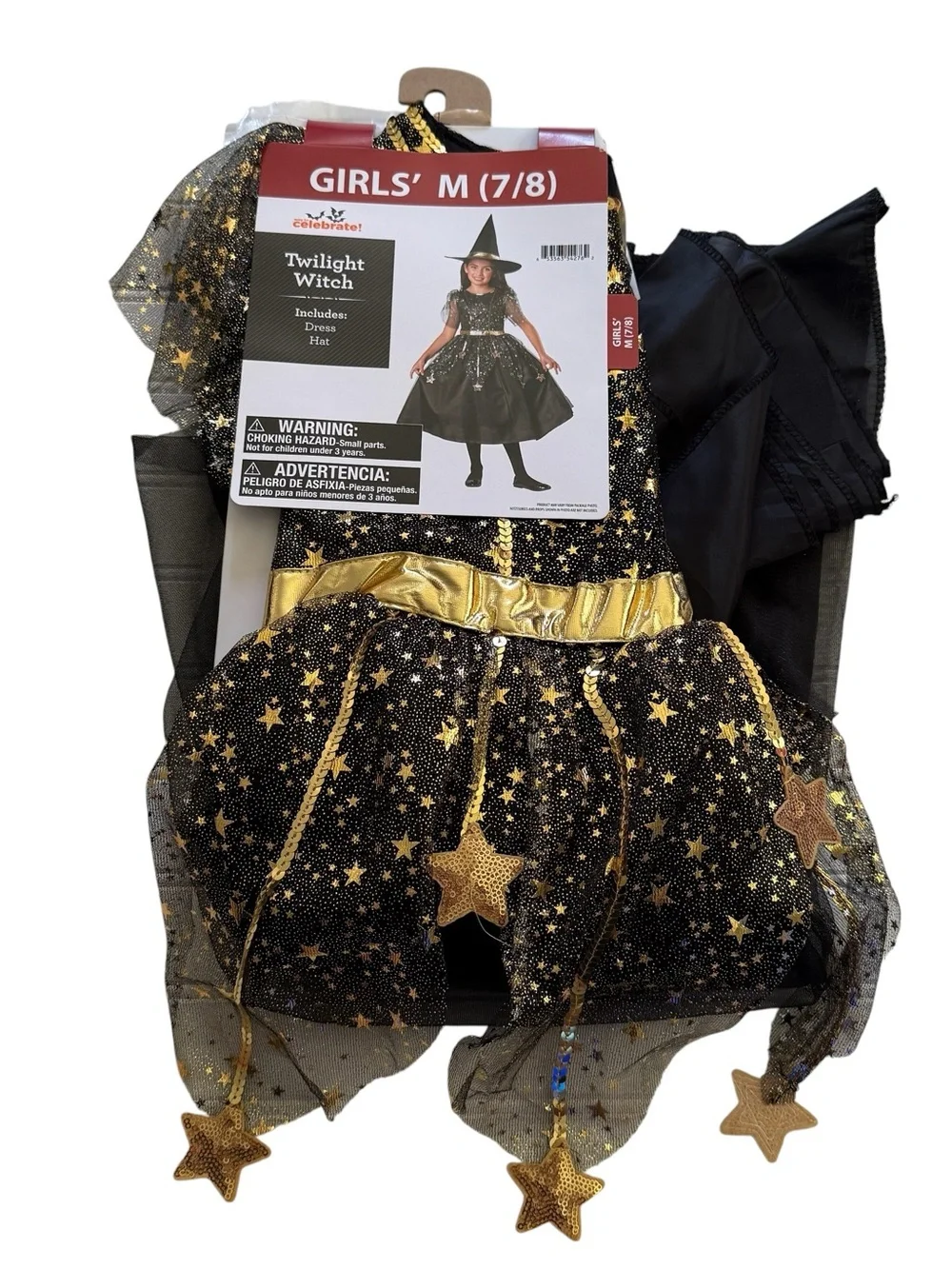 NEW! Twilight Witch Dress & Hat Girls Halloween Costume Size Medium 7-8 Dress Up